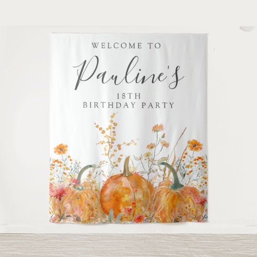 18thバースデーパーティー秋かぼちゃワイルドフラワー タペストリー (正面)