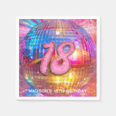 18thバースデーパーティー金ゴールドピンクグリッターディスコボール スタンダードカクテルナプキン (正面)