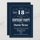 18thバースデーパーティー – ネイビーホワイト 招待状 (正面/裏面)