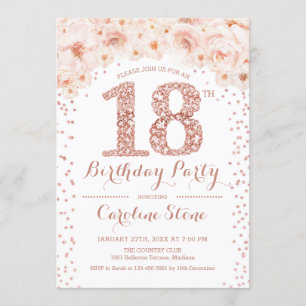 18thバースデーパーティー – ホワイトローズ金ゴールド 招待状