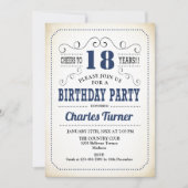 18thバースデーパーティー – レトロクリーミー白と海軍 招待状 (正面)