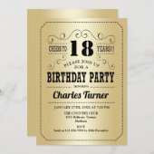 18thバースデーパーティー – レトロ金ゴールドブラック 招待状 (正面/裏面)