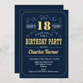 18thバースデーパーティー – 海軍金ゴールド 招待状 (正面/裏面)