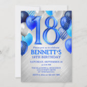 18thボーイ10代のブルー誕生日招待状 招待状 (正面)