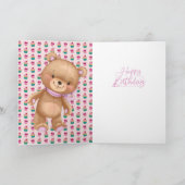 18th誕生日かわいいピンクバルーン女の子テディカード カード (内部)