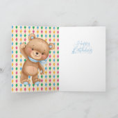 18th誕生日かわいい青いバルーン男の子テディカード カード (内部)