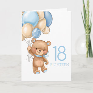 18th誕生日かわいい青いバルーン男の子テディカード カード