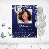18th誕生日の青い銀の星の写真へようこそ ポスター