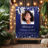 18th誕生日の青い銀の星の写真へようこそ ポスター