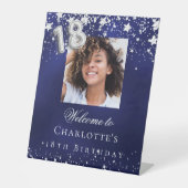 18th誕生日の青い銀の星の写真へようこそ 台座サイン (正面)