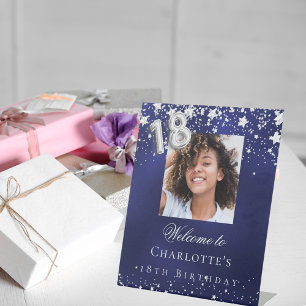 18th誕生日の青い銀の星の写真へようこそ 台座サイン