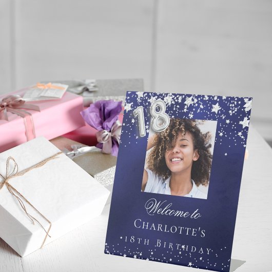 18th誕生日の青い銀の星の写真へようこそ 台座サイン