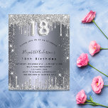 18th誕生日シルバーグリッターグラマラス インビテーションポストカード<br><div class="desc">女のモダン子スタイリッシュの18歳の誕生日パーティーへの華やかな招待。銀フェイク色の背景、飾グリッターの塵。名前とパーティー・詳細のパーソナライズおよび追加18番はバ書ロンスタイルフォント、スクリプト付き。バック：シルバー金属、はがきデザイン。ヒントもし：ハガキのように見せたくなクリック、後ろカスタマイズに行き、仕切りとポストスタンプを取り除く。</div>