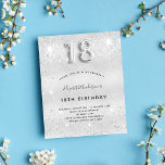 18th誕生日シルバーグリッターグラマラス インビテーションポストカード<br><div class="desc">18モダン歳のスタイリッシュ誕生日パーティーへの華やかな招待。銀フェイク色の背景、飾グリッターの塵。名前とパーティー・詳細のパーソナライズおよび追加18番はバ書ロンスタイルフォント、スクリプト付き。バック：銀フェイクの背景、はがきデザイン。ヒントもし：ハガキのように見せたくなクリック、後ろカスタマイズに行き、仕切りとポストスタンプを取り除く。</div>