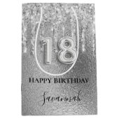 18th誕生日シルバーグリッタードリップス名 ミディアムペーパーバッグ (正面)