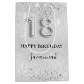 18th誕生日シルバーグリッターモノグラム ミディアムペーパーバッグ (正面)