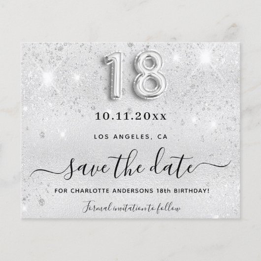 18th誕生日シルバーグリッター予算の日付を保存 チラシ (正面)