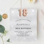 18th誕生日シルバーバラ金ゴールドグリッター<br><div class="desc">18モダン歳のスタイリッシュ誕生日パーティーへの華やかな招待。銀フェイク色の背景、飾グリッターの塵。名前とパーティー・詳細のパーソナライズおよび追加18番は書バラ金ゴールドバルーンスタイルフォント、スクリプト。</div>