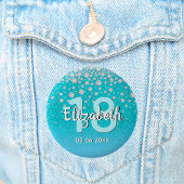 18th誕生日ダイヤモンドグリッターティール(緑がかった色)ブルーグリーン 缶バッジ