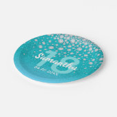 18th誕生日ティール（緑がかった色）ブルーグリーングリッター名 ペーパープレート (アングル)