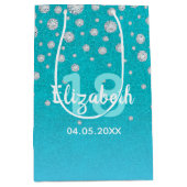 18th誕生日ティール（緑がかった色）ブルーグリーングリッター名 ミディアムペーパーバッグ (正面)