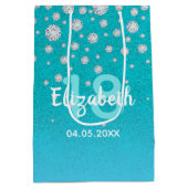 18th誕生日ティール（緑がかった色）ブルーグリーングリッター名 ミディアムペーパーバッグ (裏面)