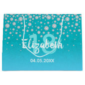 18th誕生日ティール（緑がかった色）ブルーグリーングリッター名 ラージペーパーバッグ (正面)