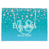 18th誕生日ティール（緑がかった色）ブルーグリーングリッター名 ラージペーパーバッグ (裏面)