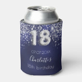 18th誕生日ネイビーブルーシルバーグリッターダスト名 缶クーラー (缶正面)