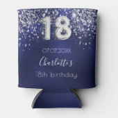 18th誕生日ネイビーブルーシルバーグリッターダスト名 缶クーラー (正面)