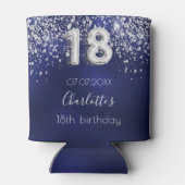 18th誕生日ネイビーブルーシルバーグリッターダスト名 缶クーラー (裏面)