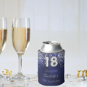 18th誕生日ネイビーブルーシルバーグリッターダスト名 缶クーラー