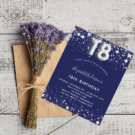18th誕生日ネイビー・ブルー・シルバー・バジェット招待状 チラシ