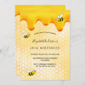 18th誕生日ハニカムスイートバンブルミツバチかわいい 招待状 (正面/裏面)