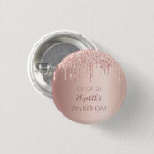 18th誕生日バラ金ゴールドグリッタードライブ名 缶バッジ (正面&裏面)
