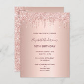 18th誕生日バラ金ゴールドグリッタードリップ招待状 ポストカード (正面/裏面)