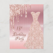 18th誕生日バラ金ゴールドグリッタードリップ招待状 ポストカード (正面)