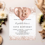 18th誕生日バラ金ゴールドバルーンの予算の招待 チラシ<br><div class="desc">この招待はチラシ紙で非常に薄い。封筒は含まれない。厚い招待状(同じデザイン)は当店を訪ねてほしい。18エレガント歳の誕生日。白いスタイリッシュ背景。バラ飾金ゴールド、ピンクフェイクグリッター、スパークルとバルーン付き。名前とパーティー・詳細のパーソナライズおよび追加名前は手で書スタイルのスクリプトで、番号18はバルーンスタイルのフォント。</div>