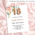 18th誕生日バラ金ゴールドフローラ予算の招待 チラシ<br><div class="desc">この招待はチラシ紙で非常に薄い。封筒は含まれない。厚い招待状(同じデザイン)は当店を訪ねてほしい。18歳エレガントの誕生日パーティーへの招待。シックな白い背景。バラ飾金ゴールドと赤面ピンクの水色のバラの花、フローラ、緑のユーカリ葉プスの、スリグ、緑と金ゴールドのスリフェイクグを持つ。パーソナライズ、名前とパーティー詳細。黒と金色の文字名前は手書文字のスタイルスモダンクリプト付き。18番は金書球スタイルフォント。戻る：バラ金ゴールドの背景色</div>