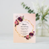 18th誕生日バラ金ゴールド赤面フローラ招待 ポストカード (スタンド正面)