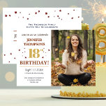 18th誕生日パーティーの写真 招待状<br><div class="desc">18th誕生日パーティフォト招待状カード。赤と金ゴールド色の祝文字のイベント詳細と一緒に、あなたのイメージと一緒に設計されたこの18thバースデーパーティー写真招待状と彼らの誕生日の特別な人に友達や家族を集める。裏側は白い背景飾に明るい赤い星が浮き上がり、その人の名前とRSVPの連絡詳細と共にす。パーソナライズするには、単にあなたのイメージを私たちのテンプレートに挿入すクリックる。「FIT」と右に移動縁どす。次に、テンプレートに情報詳細を挿入し、サンプル文字を置き換える。注:この18誕生日フォトパーティの招待状は、プリントとダウンロードの両方で利用可能である。</div>