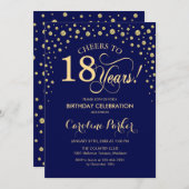 18th誕生日パーティーの招待状 – Navy Blue金ゴールド 招待状 (正面/裏面)