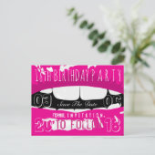 18th誕生日パーティーの日付を保存ホットピンクの唇 案内ポストカード (スタンド正面)