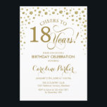 18th誕生日パーティーへの招待 – 金ゴールドホワイト 招待状<br><div class="desc">第18回バースデーパーティーへの招待。エレガントデザインとフェイクグリッター金ゴールドと白。応援18年！詳細なカスタマイもしズが必要なメッセージを表示する。</div>