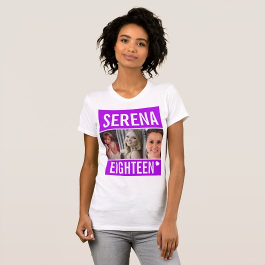 18th誕生日パーティーイベントお祝いフォトパープル tシャツ (正面フル)
