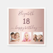 18th誕生日パーティーカスタム写真バラ金ゴールドピンク スタンダードカクテルナプキン (正面)
