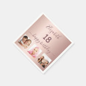 18th誕生日パーティーカスタム写真バラ金ゴールドピンク スタンダードカクテルナプキン (角)