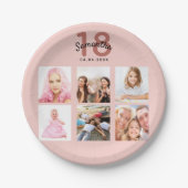 18th誕生日パーティーカスタム写真バラ金ゴールドピンク ペーパープレート (正面)