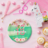 18th誕生日パーティーグリーンウッド赤面花模様 ペーパープレート (パーティー)