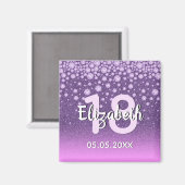 18th誕生日パーティーダイヤモンドグリッターパープルピンク マグネット (正面/裏面)